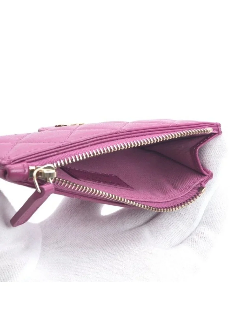 Chanel Wallet Coin Purse Purple Gold CC Logo Fragment Case Classic Zip Card